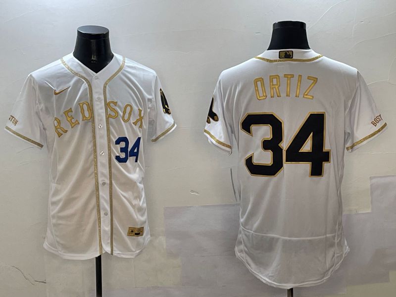 Men Boston Red Sox #34 Ortiz White Gold Elite 2025 Nike MLB Jersey style 2